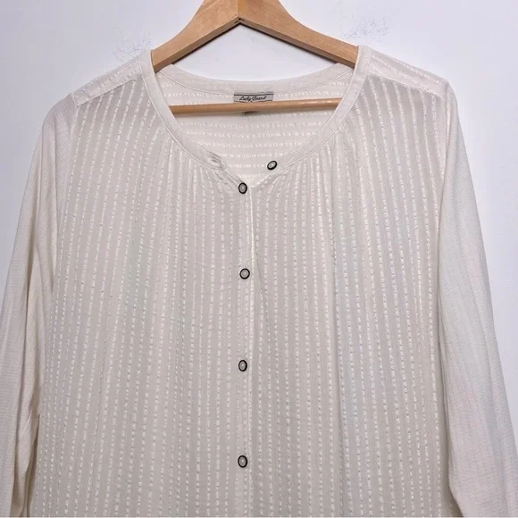 Lucky Brand Ivory Textured Soft Button Up 3/4 Sleeve Decorative Gauzy Blouse - Picture 2 of 12